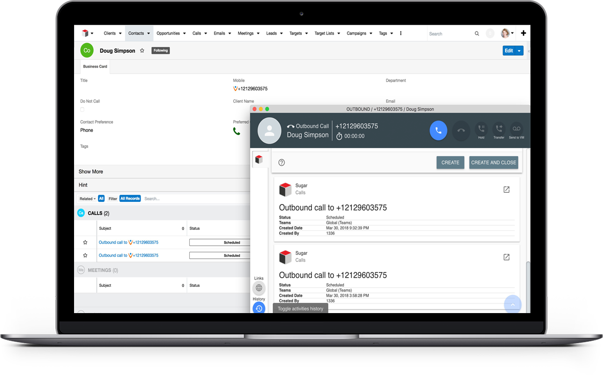 SugarCRM integration interface